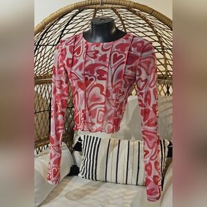 Streetwear Society Sheer Heart Crop Top Long Sleeve